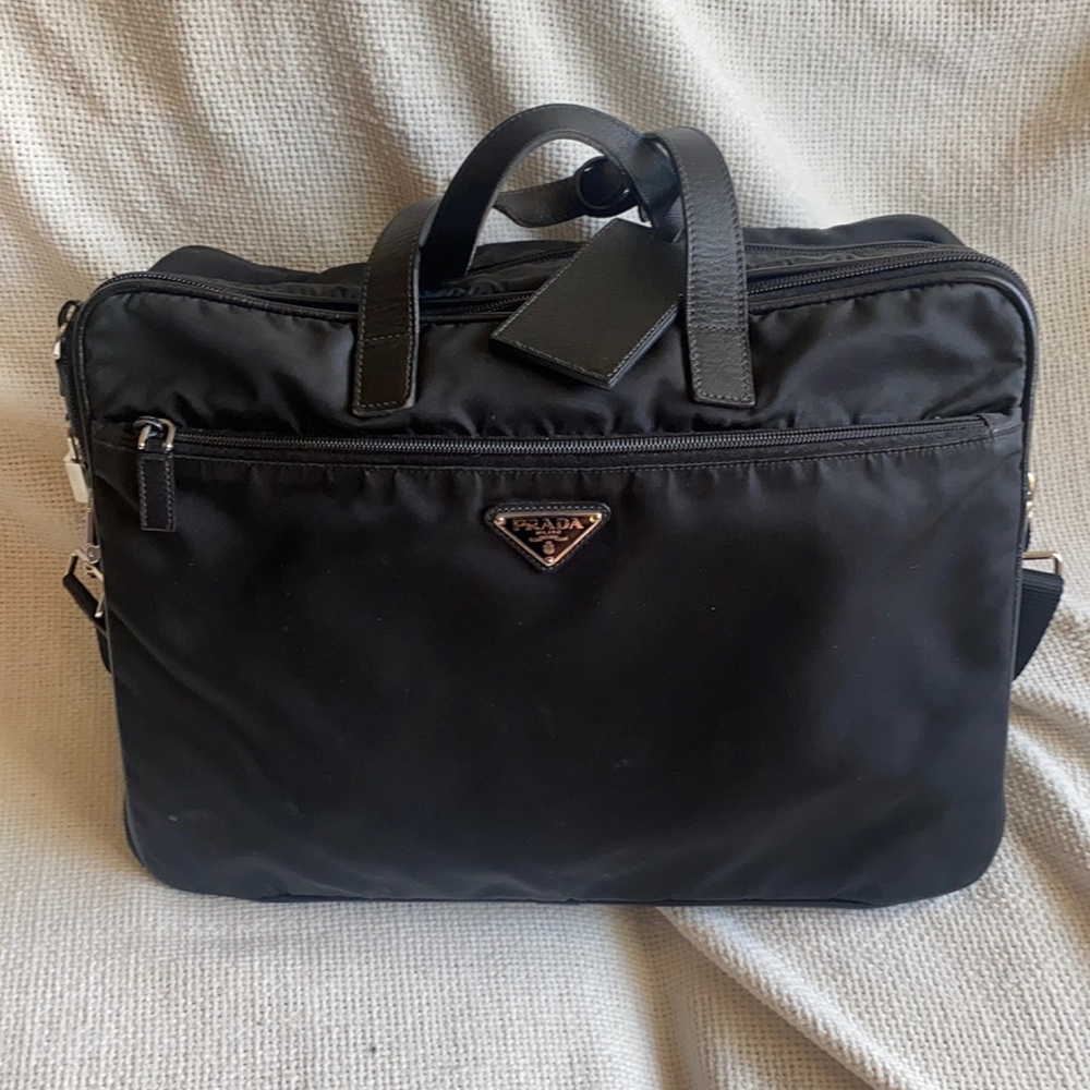 Prada black laptop messenger bag!
